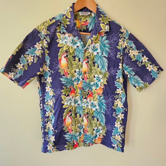 Vintage Pacific Legend Men's Hawaiian Shirt, Size S Parrots Cotton Button Down - Picture 1 of 7